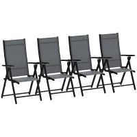 Set 4 Sedie da Giardino Pieghevoli e Traspiranti con Braccioli, in Acciaio e Poliestere, 56x69x106 cm, Grigio