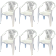 Sedia Da Giardino In Plastica Con Braccioli Impilabile - Set di 6 Sedie Per Esterno - Ratak - Bianca