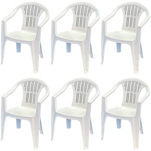 Sedia Da Giardino In Plastica Con Braccioli Impilabile - Set di 6 Sedie Per Esterno - Ratak - Bianca