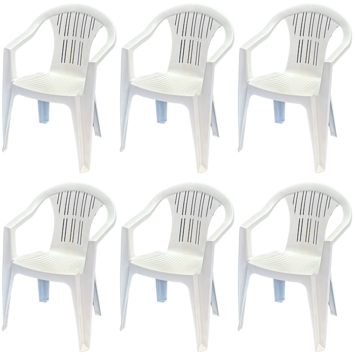 Sedia Da Giardino In Plastica Con Braccioli Impilabile - Set di 6 Sedie Per Esterno - Ratak - Bianca