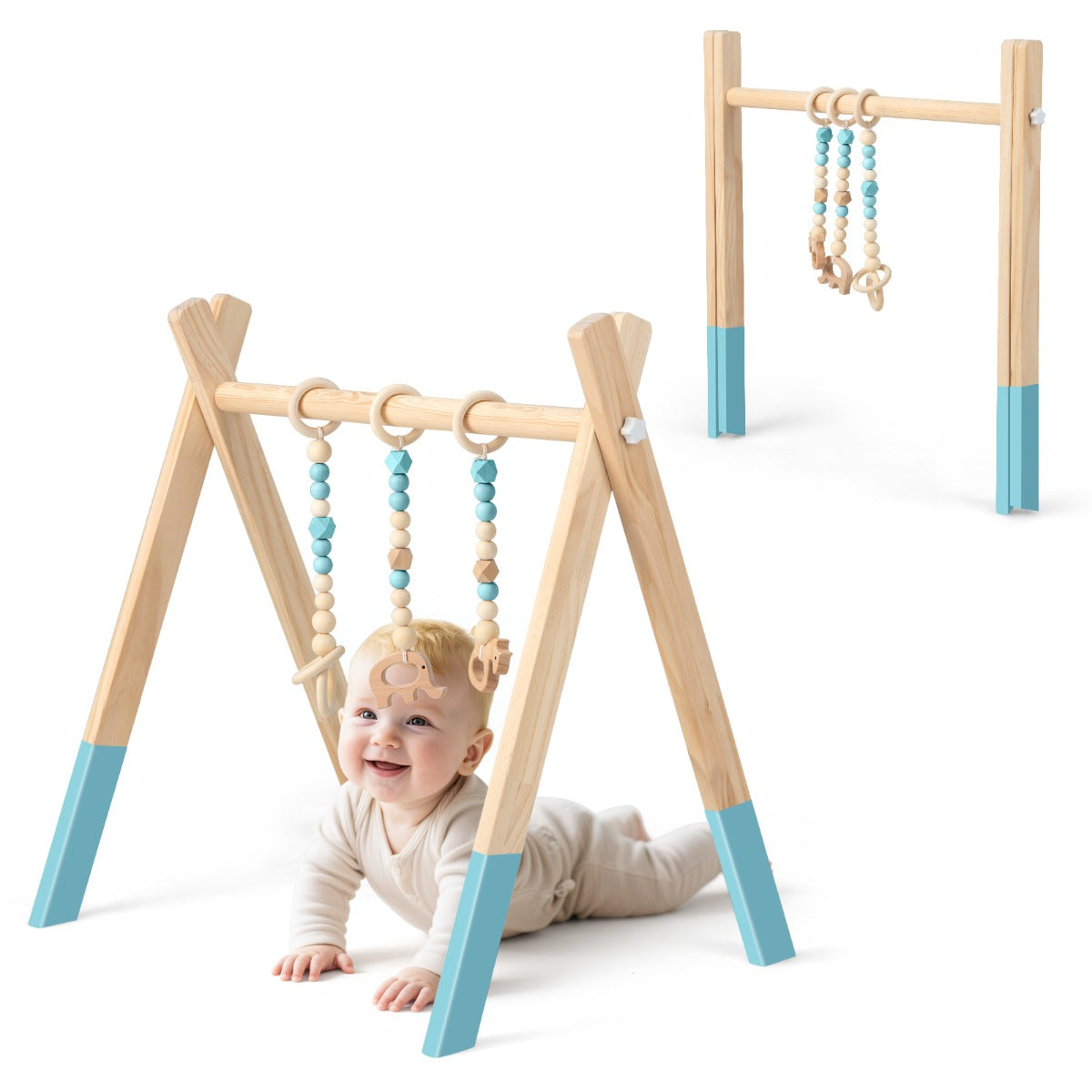 Palestrina con giocattoli pieghevole per bambini + 3 mesi, Centro di attivit¨¤ di legno 60x44x60cm Verde-Giocattoli educativi