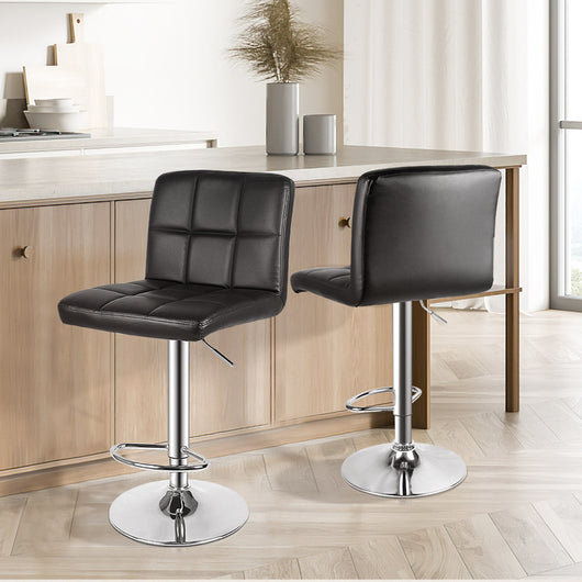 Set di 2 sgabelli da bar in pelle PU - RATTANTREE - regolabile in altezza, sgabello da cucina con schienale - Nero