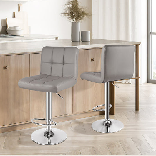 Set di 2 sgabelli da bar in pelle PU - RATTANTREE - regolabile in altezza, sgabello da cucina con schienale - grigio