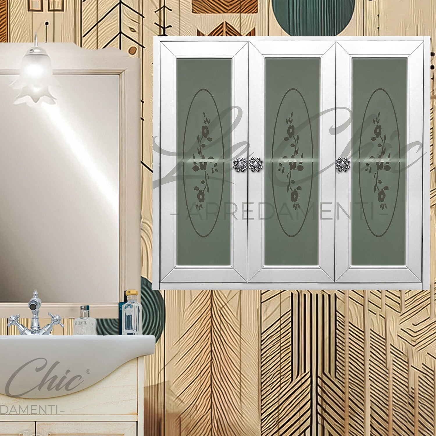 Pensile finitura bianco shabby chic a 3 ante