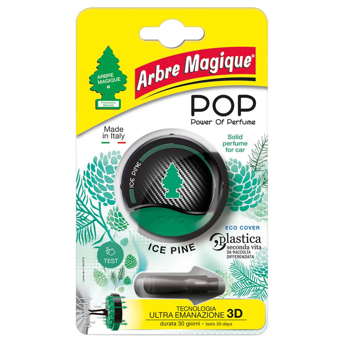 POP Profumatore Auto Solido, Durata Fino a 30 Giorni,Italiano, 1 Pezzo, Ice Pine, Arbre Magique