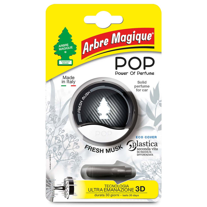 POP Profumatore Auto Solido, Durata Fino a 30 Giorni,Italiano, 1 Pezzo, Fresh Musk, Arbre Magique
