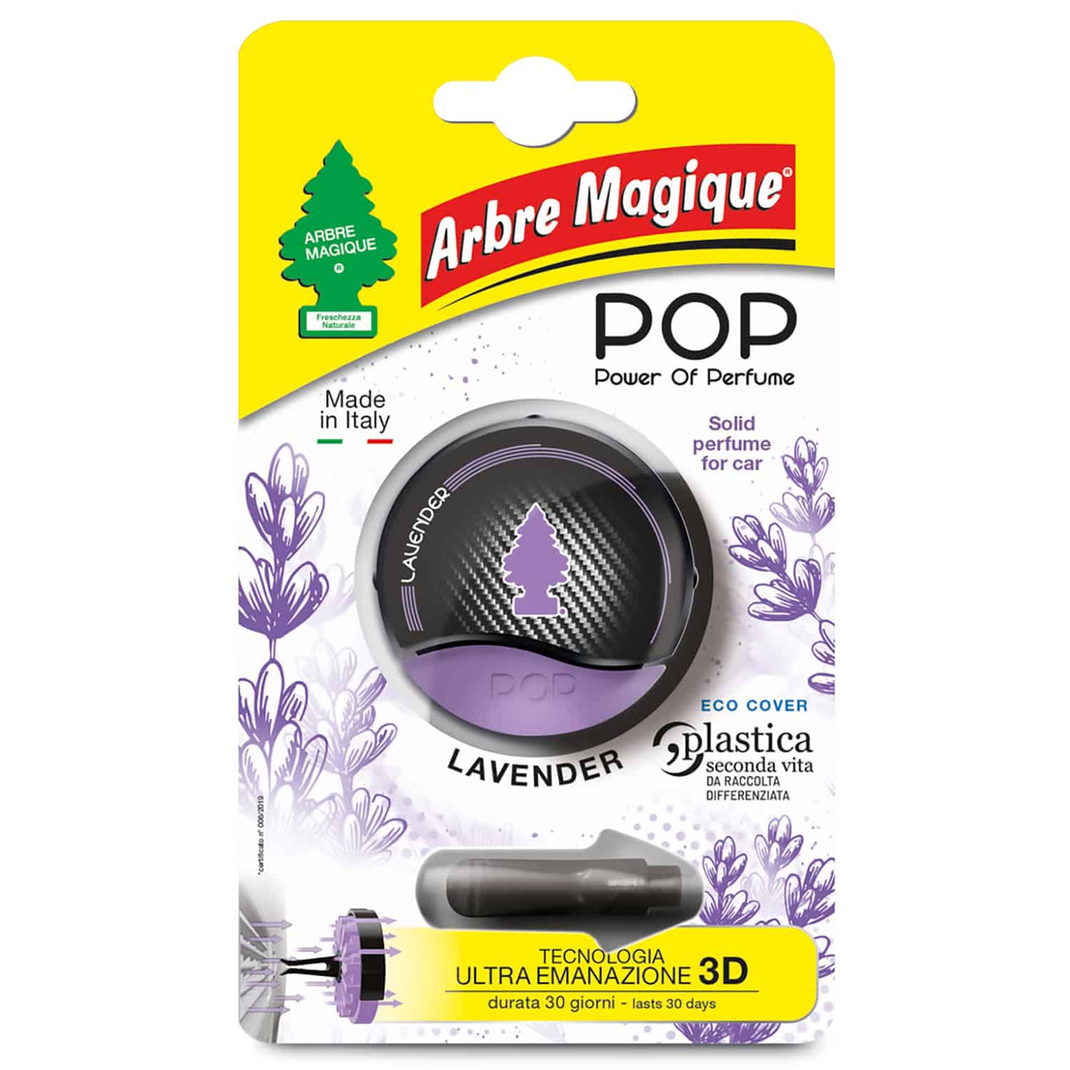 POP Profumatore Auto Solido, Durata Fino a 30 Giorni,Italiano, 1 Pezzo, Lavender, Arbre Magique