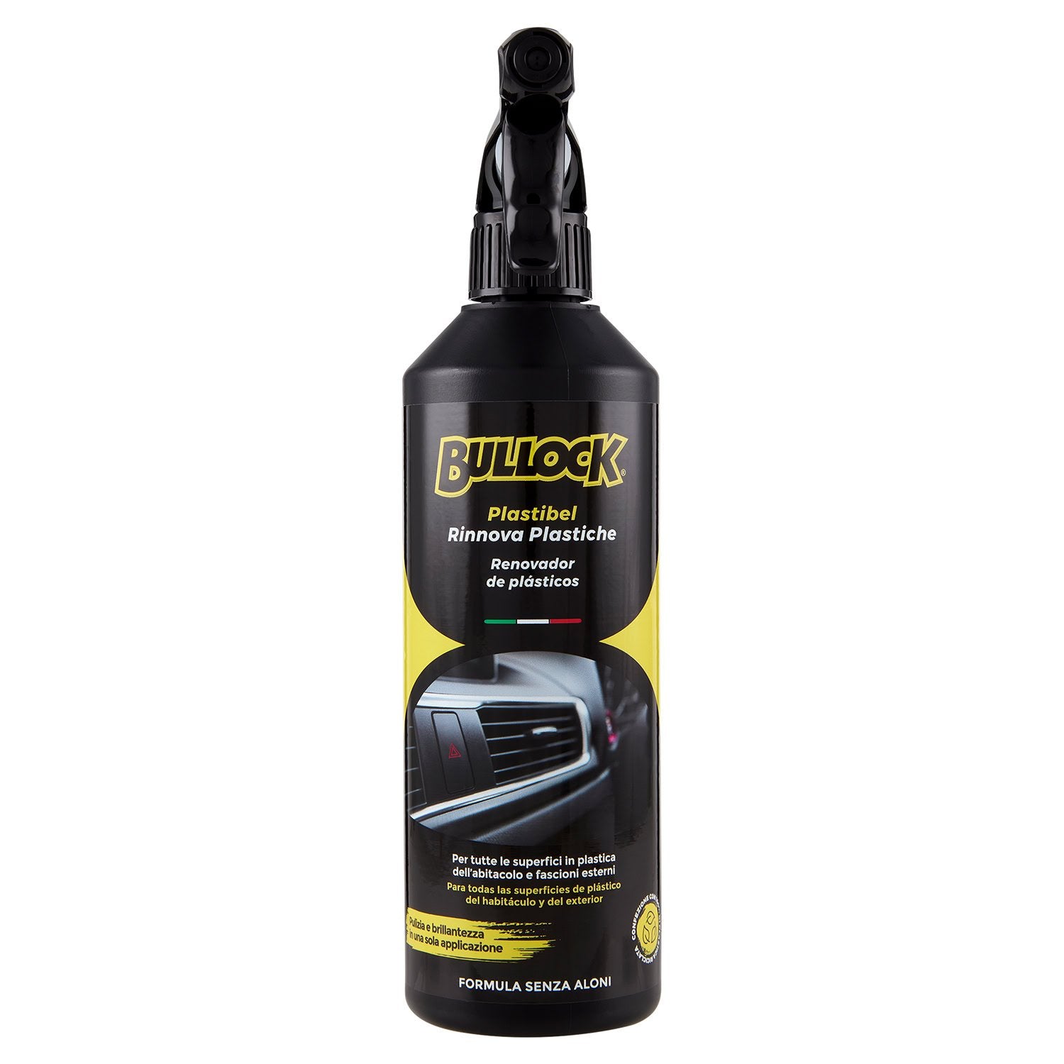 Bullock Car Care Plastibel, Rinnova e Lucida Superfici in Plastica e Gomma, Formula Antistatica Senza Aloni, per Abitacolo e Fascioni Esterni, 375ml
