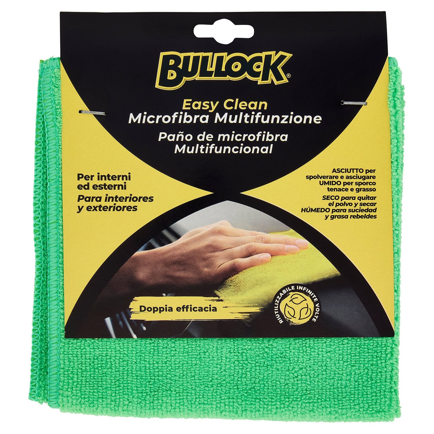 Bullock Car Care Easy Clean Panno in Microfibra Multifunzione, Doppia Efficacia Umido Asciutto, Per Interni ed Esterni, Riutilizzabile Infinite Volte