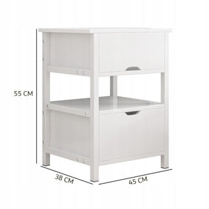 Comodino da 45x38x55 cm in finitura bianca, moderno e funzionale.