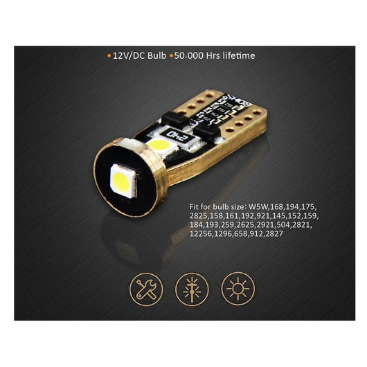 10x Lampade LED T10 W5W Canbus 12V Bianco 6000K con Leva Smontaggio Antigraffio