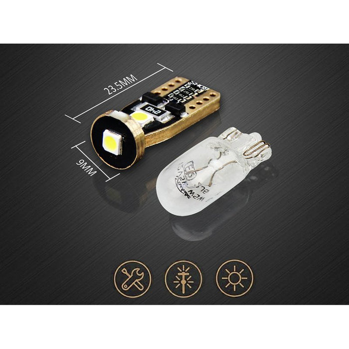 10x Lampade LED T10 W5W Canbus 12V Bianco 6000K con Leva Smontaggio Antigraffio