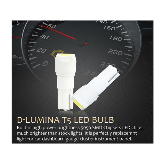 10 Lampadine LED T5 12V W1.2W Bianche 6000K SMD 5050 per Cruscotto Auto Moto