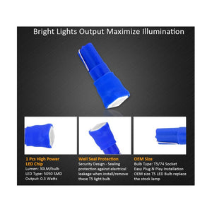 10 Lampadine LED T5 12V W1.2W Blu SMD 5050 per Cruscotto Auto Moto 6000K