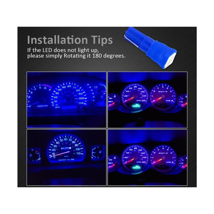 10 Lampadine LED T5 12V W1.2W Blu SMD 5050 per Cruscotto Auto Moto 6000K