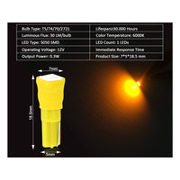 10 Lampadine Led T5 12V W1,2W Colore Giallo Arancione Con Smd 5050 Luci Cruscotto