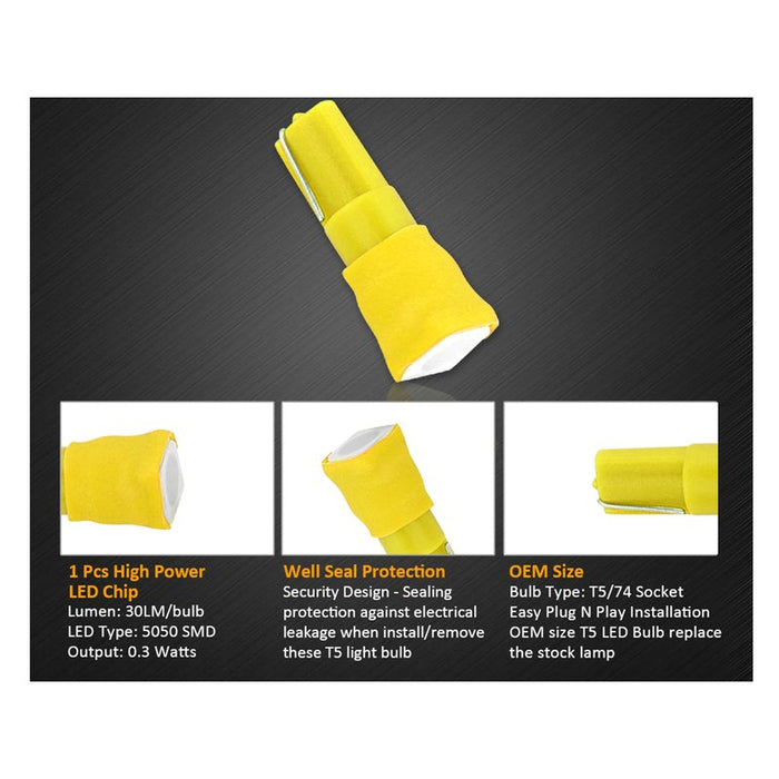10 Lampadine Led T5 12V W1,2W Colore Giallo Arancione Con Smd 5050 Luci Cruscotto