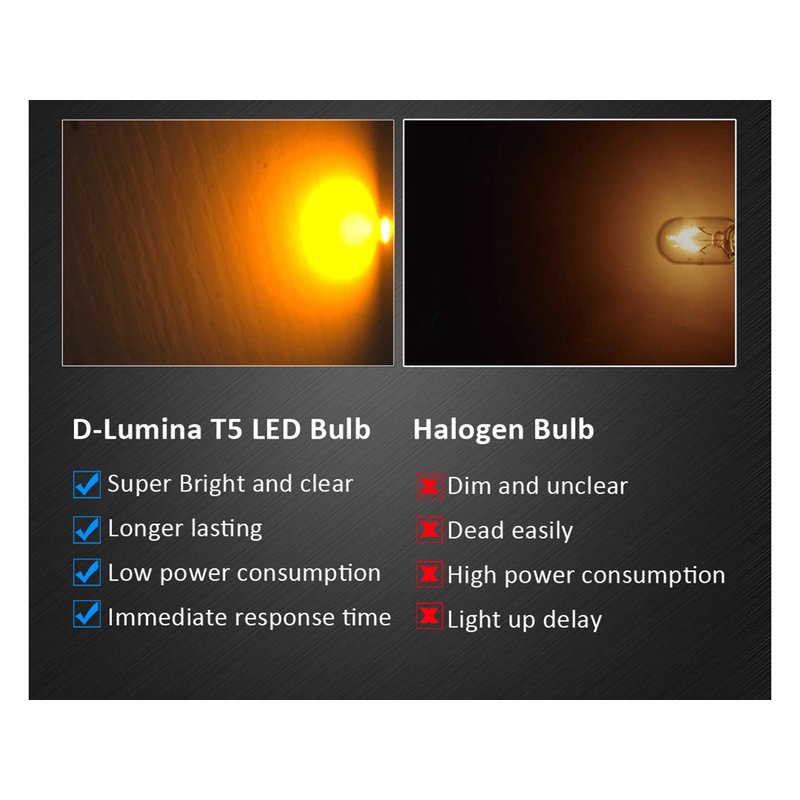 10 Lampadine Led T5 12V W1,2W Colore Giallo Arancione Con Smd 5050 Luci Cruscotto