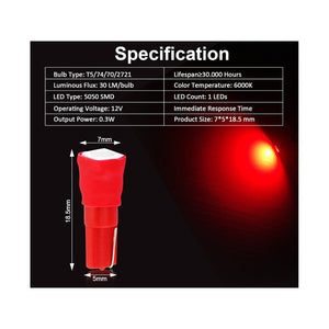 10 Lampadine LED T5 12V W1.2W Rosse SMD 5050 per Cruscotto Auto Moto
