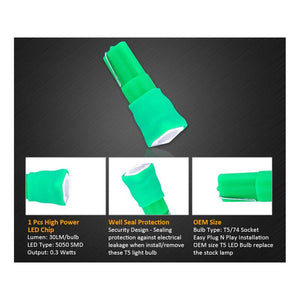 10x Lampadine LED T5 12V W1.2W Verde Cruscotto Auto Moto 1 SMD 5050