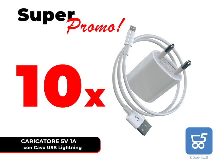 10 Pezzi Caricabatterie compatibile iPhone iPad iPod cavo USB Lightning 5V 1A Ultrapower100