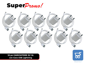 10 Pezzi Caricabatterie compatibile iPhone iPad iPod cavo USB Lightning 5V 1A Ultrapower100
