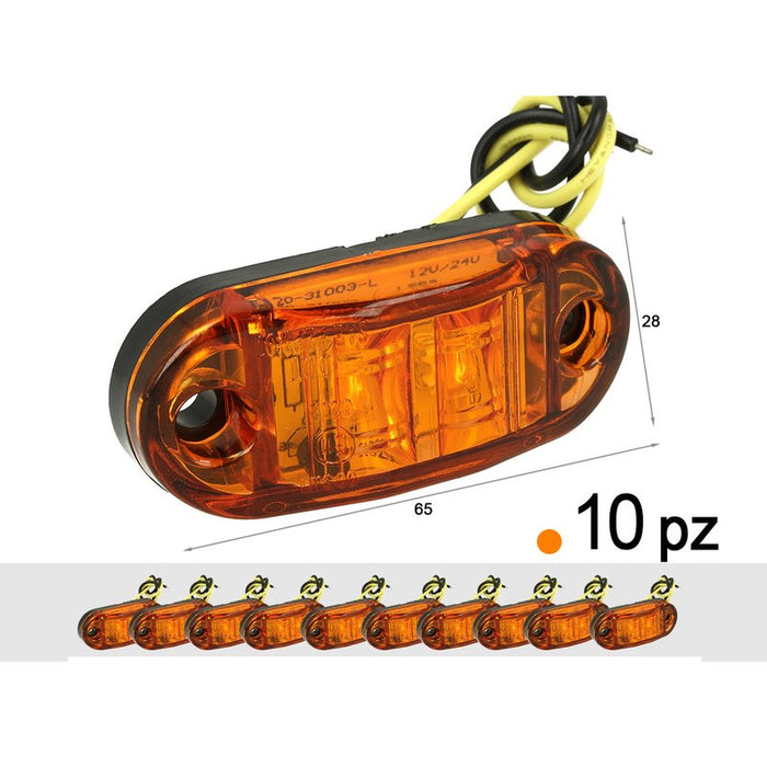 10 Pezzi Fanali Laterali LED 12V 24V Arancione per Luci Cortesia Targa Camion