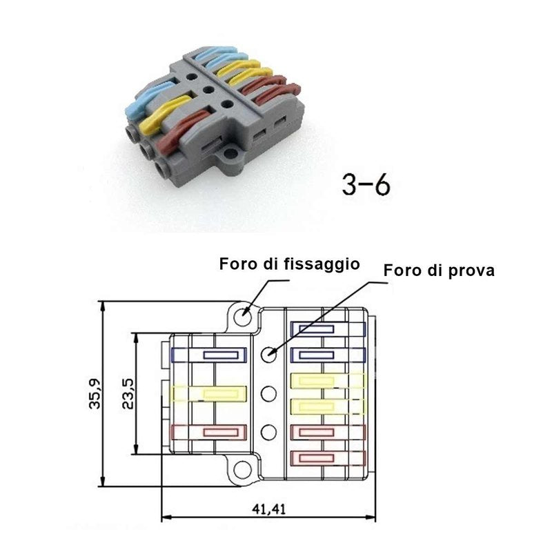 10 Sdoppiatore Elettrico Compatto Connettore Morsetto Elettrico Cavo Connettore 3P-6P