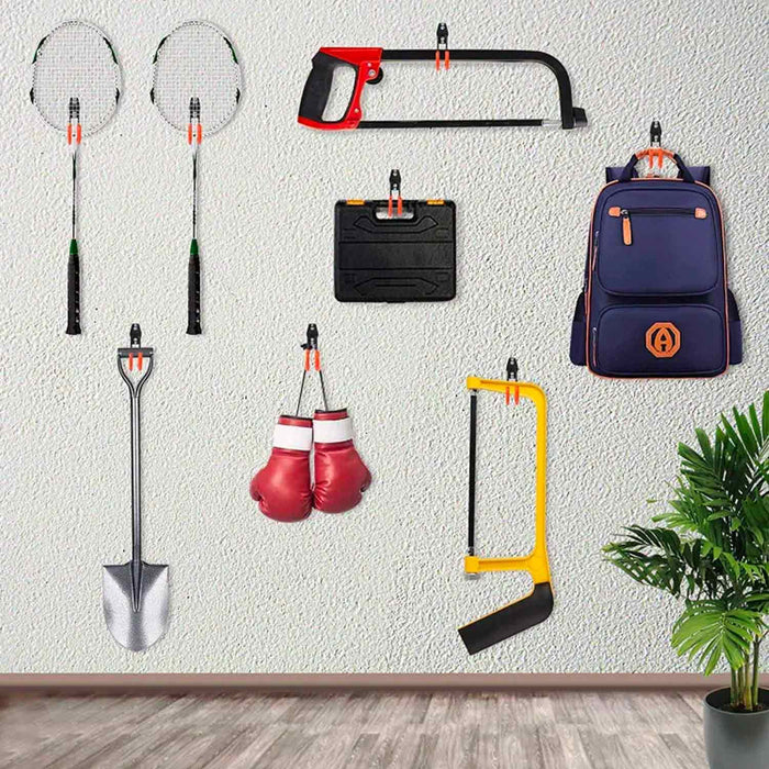 Set J Small - 10 ganci da garage per carichi pesanti, ganci da parete curvi 7x11 cm, doppio braccio antiscivolo