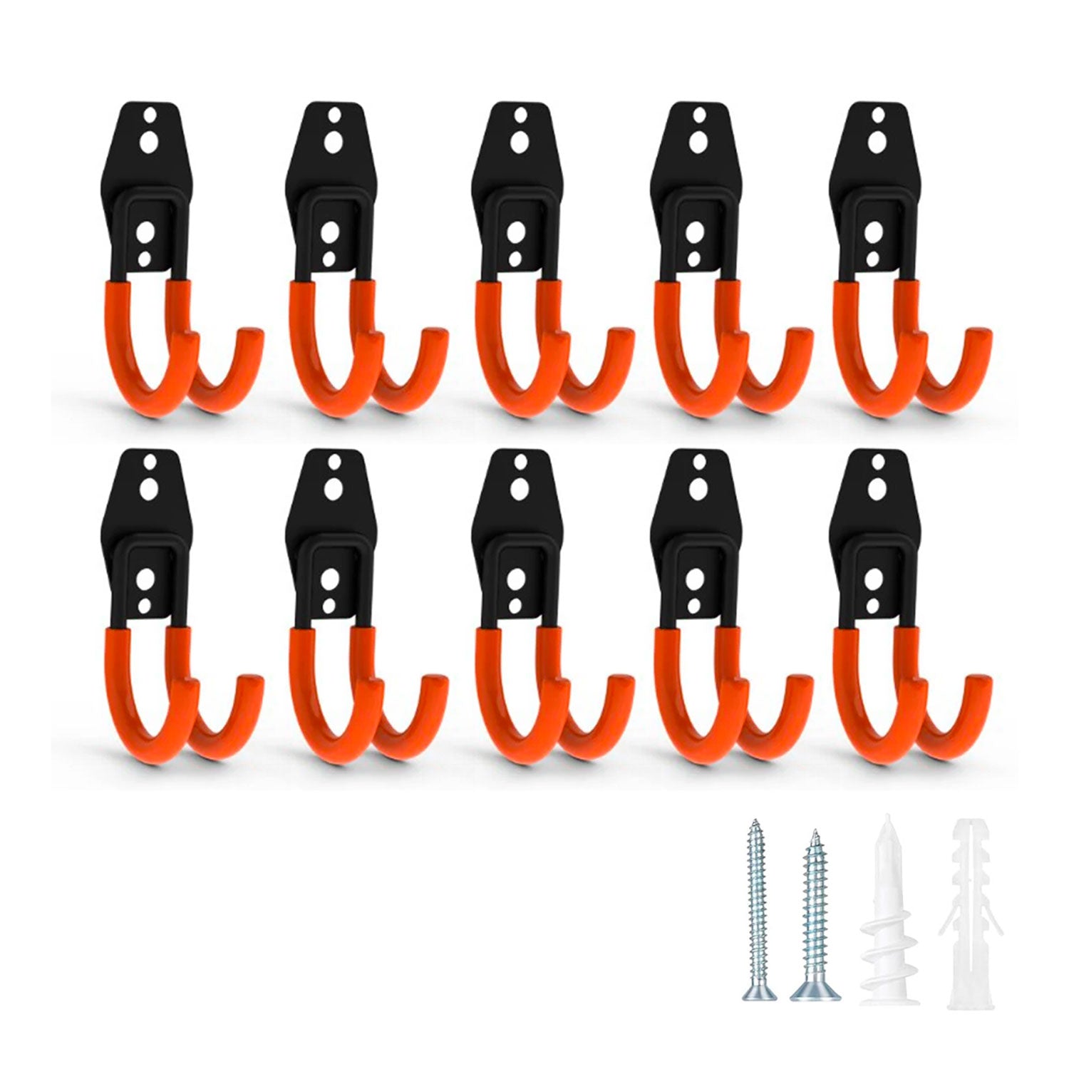 Set J Small - 10 ganci da garage per carichi pesanti, ganci da parete curvi 7x11 cm, doppio braccio antiscivolo