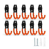 Set J Small - 10 ganci da garage per carichi pesanti, ganci da parete curvi 7x11 cm, doppio braccio antiscivolo