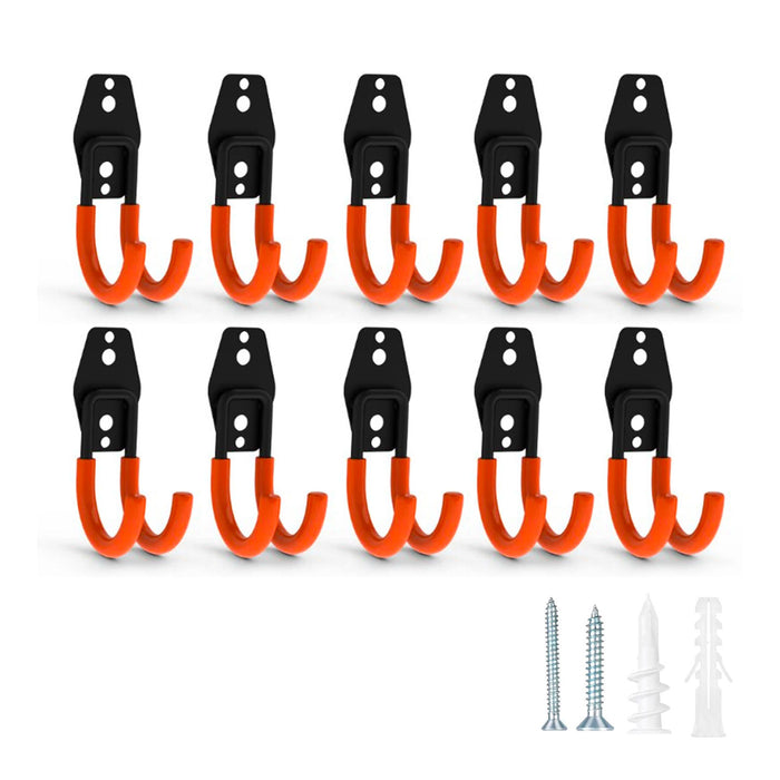 Set J Small - 10 ganci da garage per carichi pesanti, ganci da parete curvi 7x11 cm, doppio braccio antiscivolo