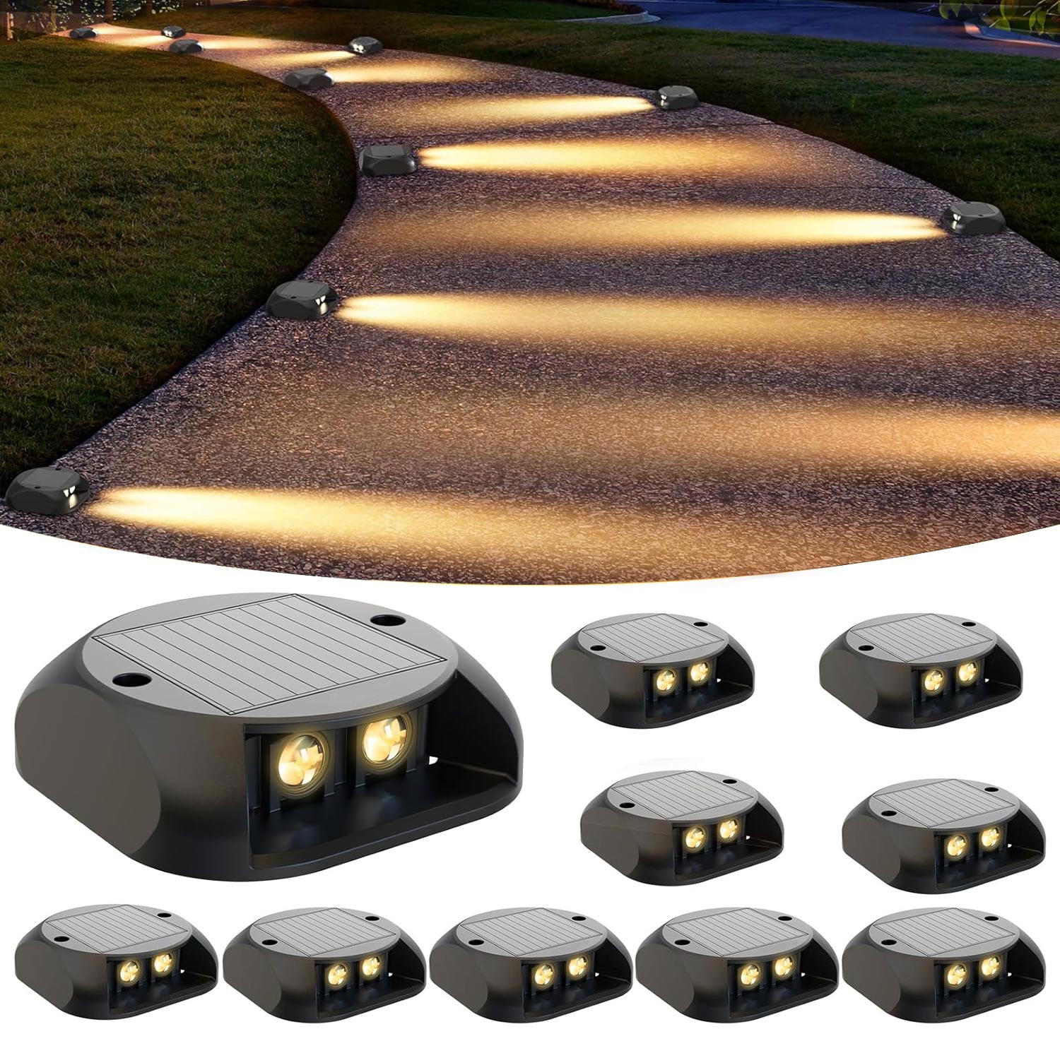 Confezione 10 faretti faretto segnapassi impermeabile IP54 crepuscolare batteria ad energia solare LED luce 3000K per esterno giardino viale scale