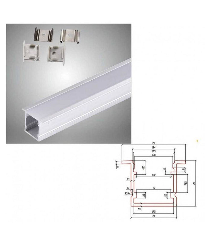 Profilo In Alluminio Da 2 Mt Incasso Con Copertura Opaca Per Strip Led Al-16         