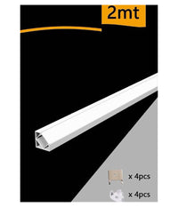 Profilo In Alluminio Da 2mt Angolare Copertura Opaca Per Strip Led Strisce Al-06         