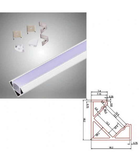 Profilo In Alluminio Da 2mt Angolare Copertura Opaca Per Strip Led Strisce Al-06         