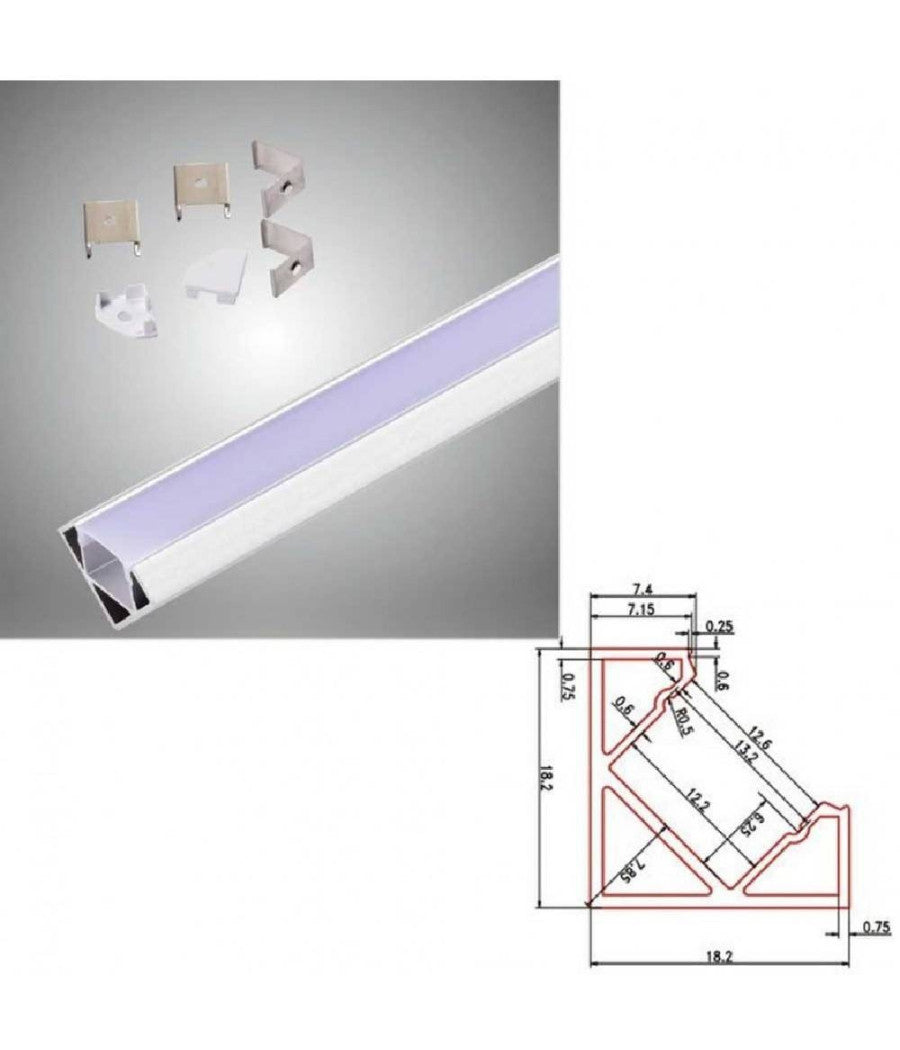 Profilo In Alluminio Da 2mt Angolare Copertura Opaca Per Strip Led Strisce Al-06         