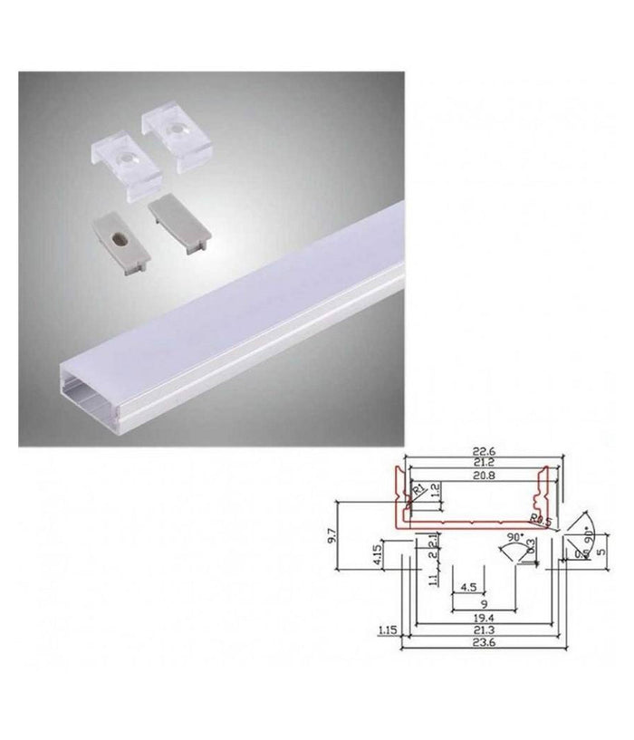 Profilo In Alluminio 2 Mt Slim Con Copertura Opaca Per Strip Led Strisce Al-14         
