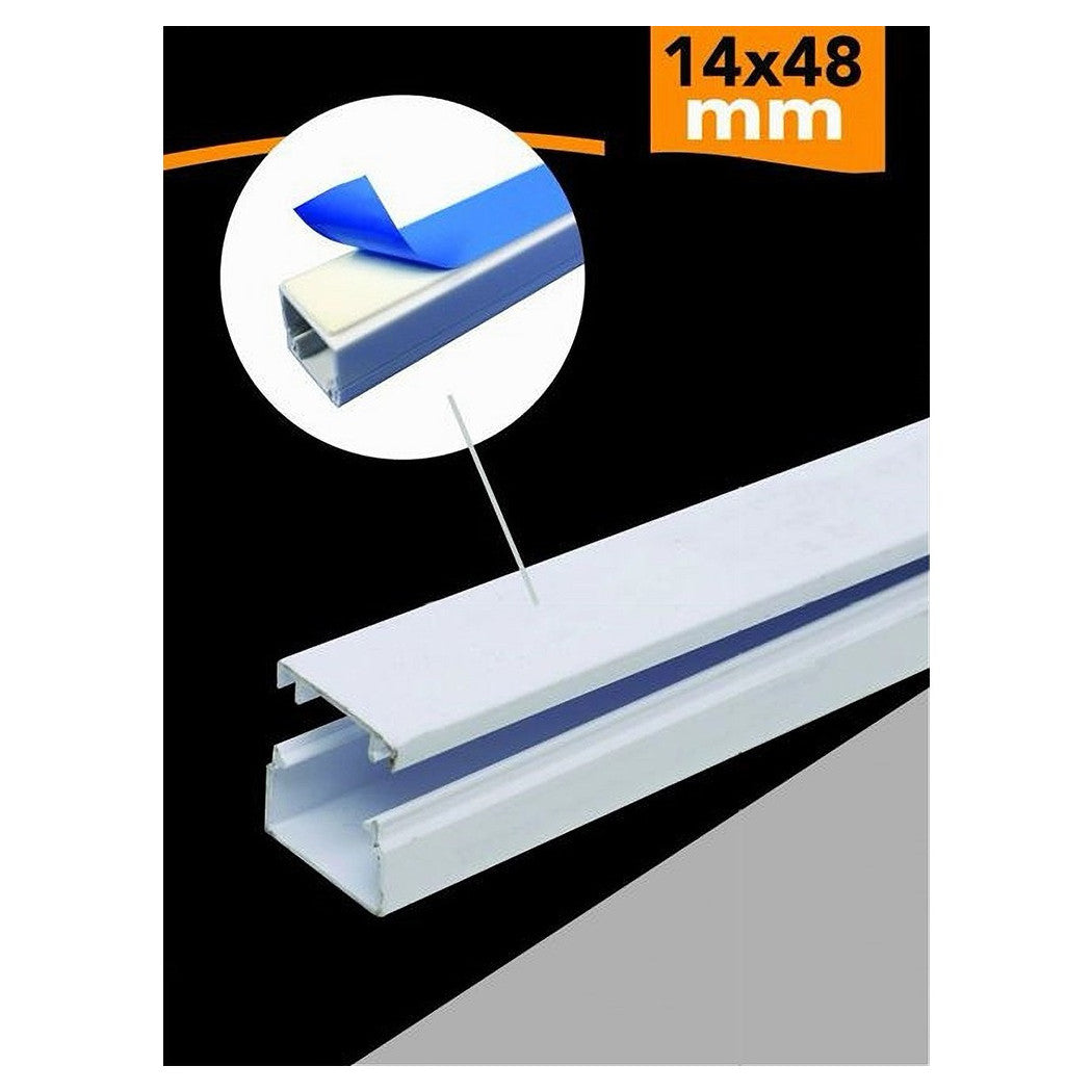 10 Pz Profili Canalina Passacavi Con Biadesivo In Pvc Colore Bianco 2 Mt 14x48mm