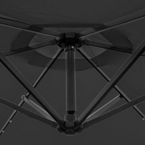 Ombrellone da Giardino Decentrato 3x3m 24 LED Solari & Base Tonda - Grigio