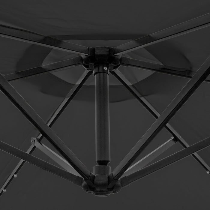 Ombrellone da Giardino Decentrato 3x3m 24 LED Solari & Base Tonda - Grigio