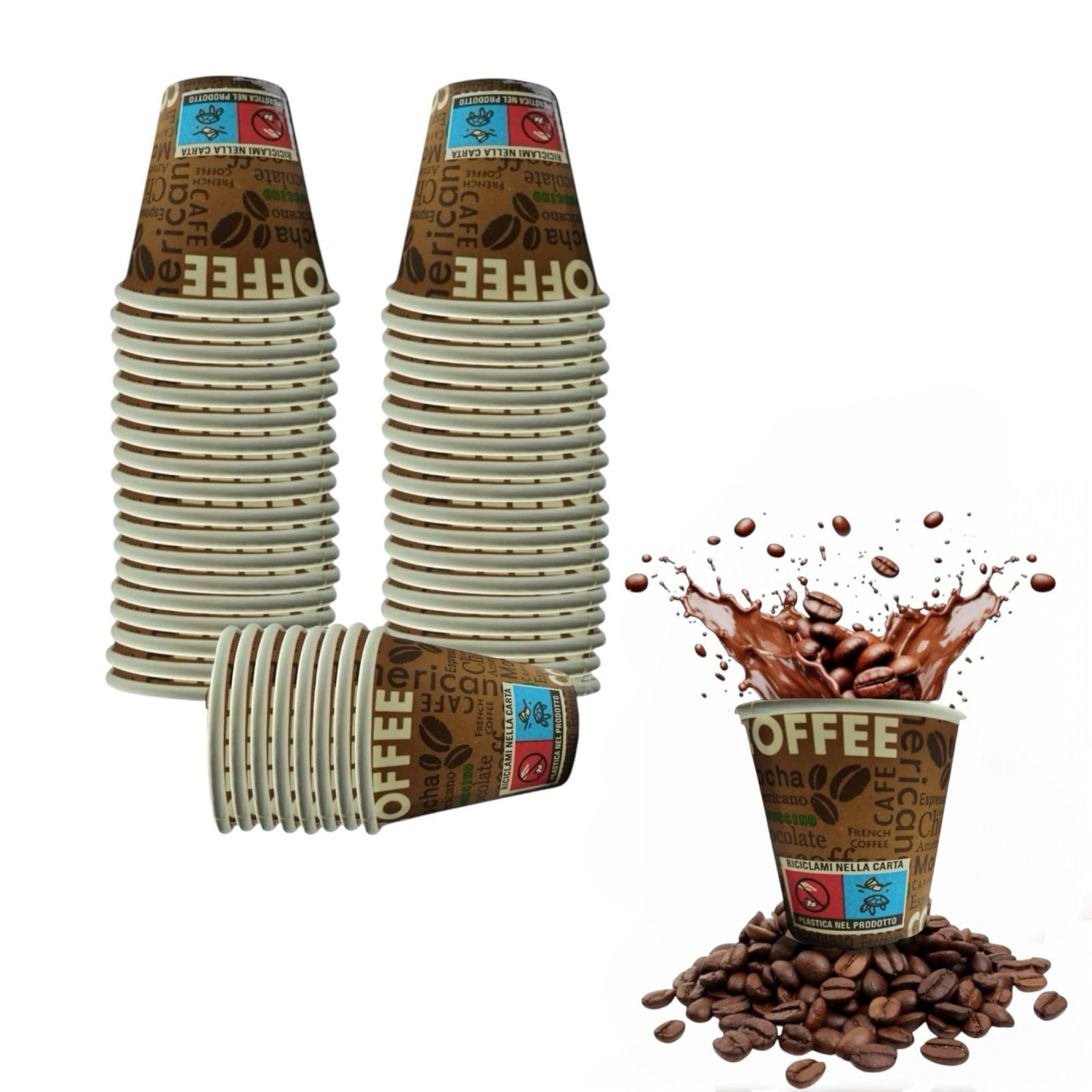 100 Bicchieri di carta Biodegradabili Per Caffe' Orzo Tè e Bibite fredde e calde Capacità 85ml