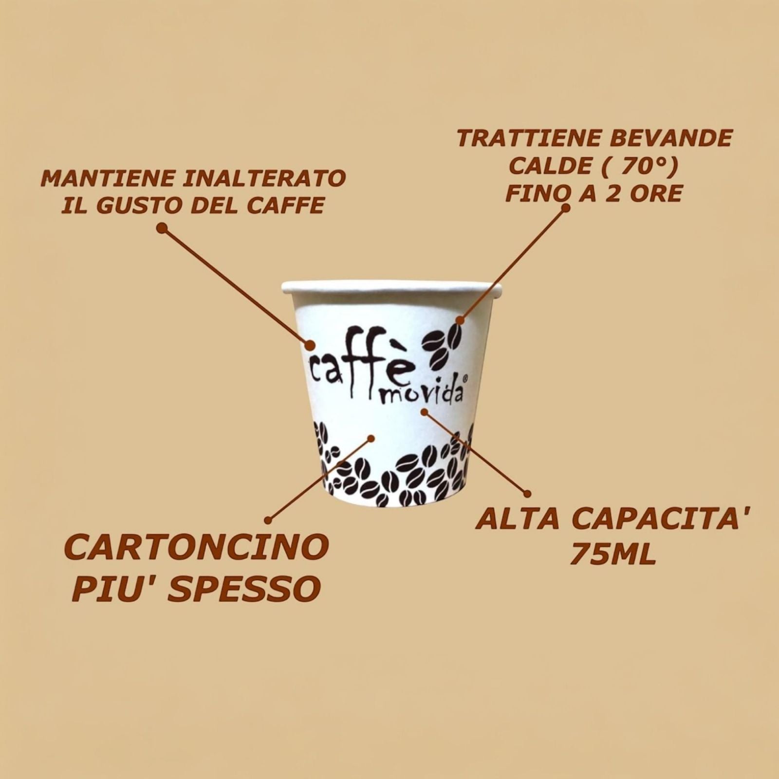 100 Bicchierini di caffè di carta Biodegradabili Per Caffe' Orzo 75ml Art.642356