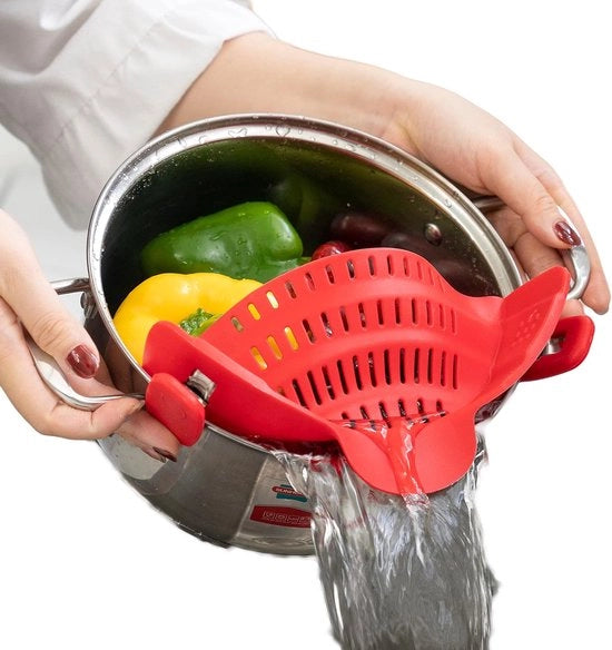 Sieve di sicurezza alimentare in silicone, accessori da cucina, 100% privo di BPA, set di setaccio e aiuto al raccogliere per pasta, frutta, verdura, resistente al lavastoviglie, ideale per padelle, pentole e ciotole.