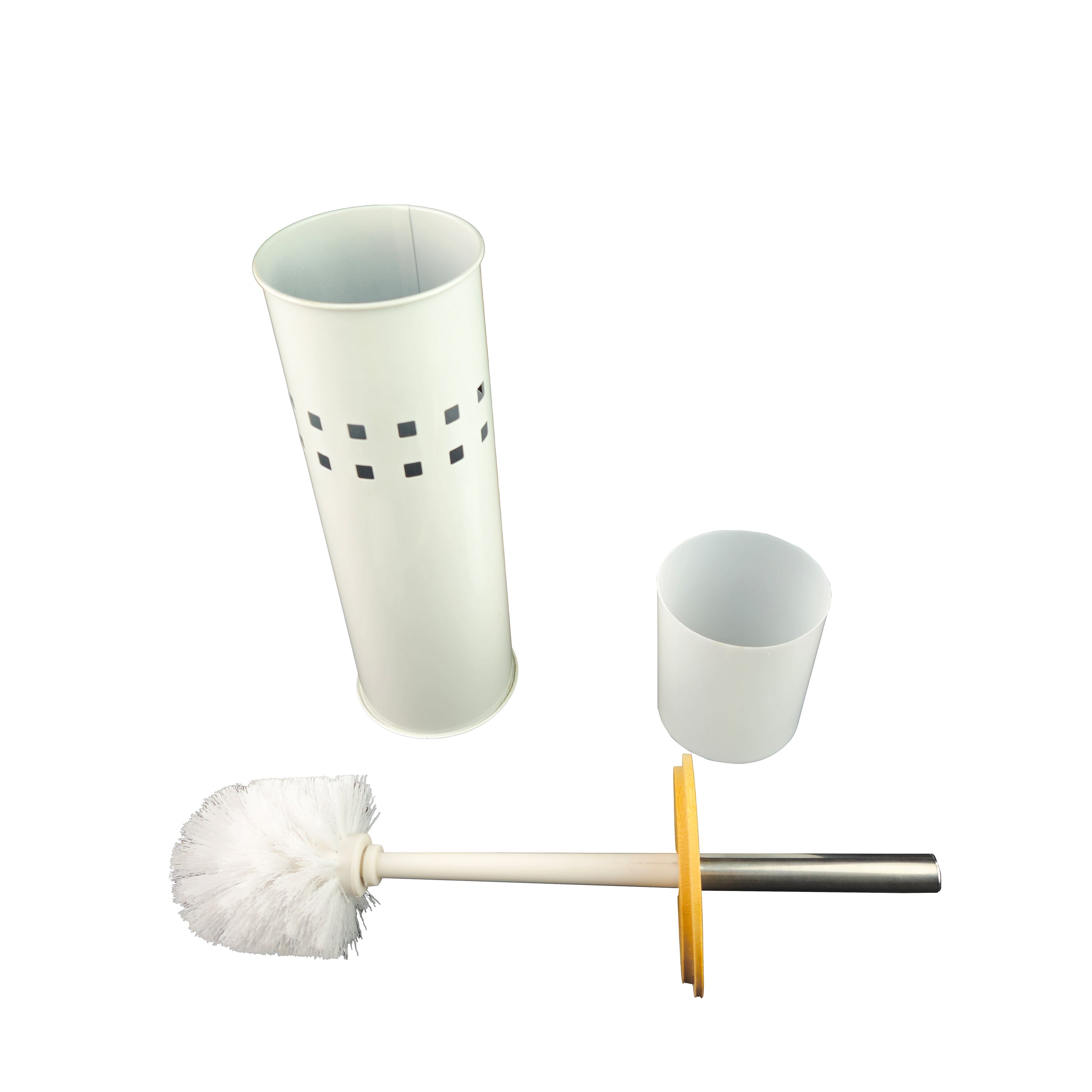 Scopino WC con contenitore in acciaio e coperchio in bambù