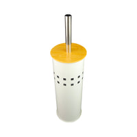 Scopino WC con contenitore in acciaio e coperchio in bambù