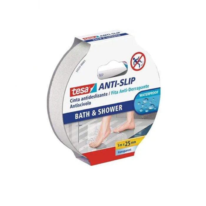 Nastro antisdrucciolo adesivo bagno e doccia 55533 TESA H.mm 25 mt 5 trasparente resistente