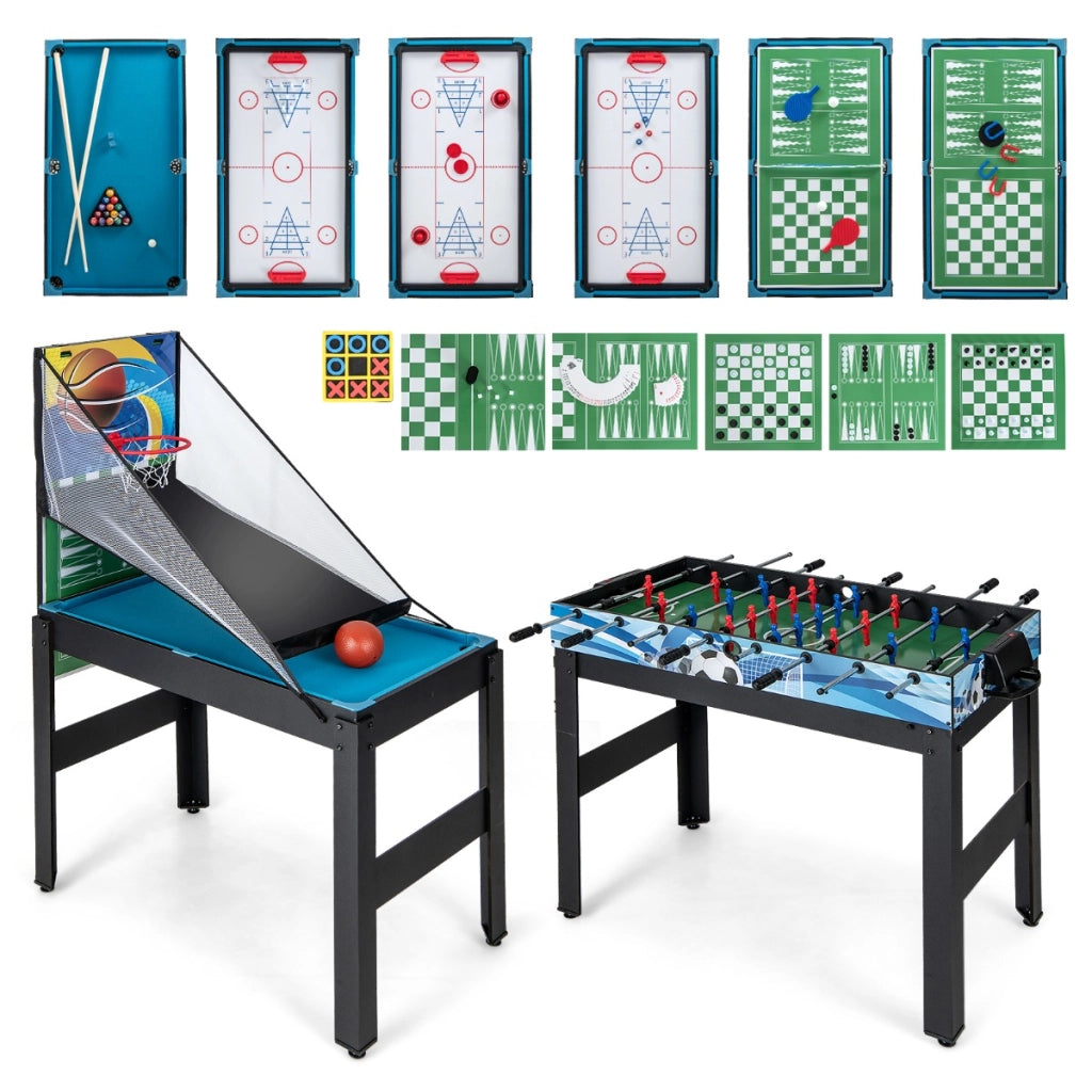 Set da tavolo da gioco combo 15-in-1, Kit di combinazione basket e calcetto con hockey biliardo ping pong bowling-Stanza dei giochi