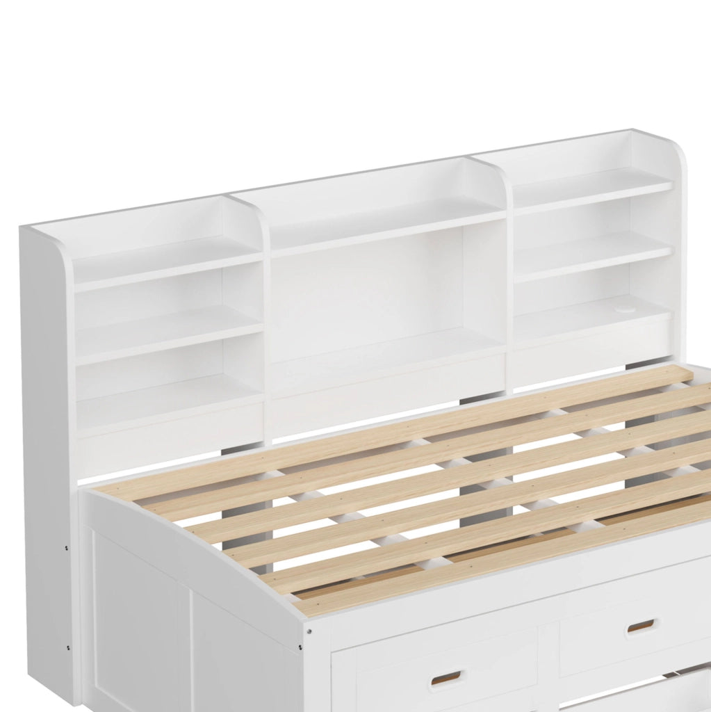 Letto da giorno estraibile ULEVR 90x200 cm con LED, 3 cassetti, USB e Type-C, bianco