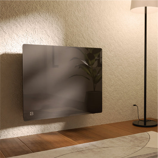 Radiatore elettrico fisso con frontale in vetro ceramico ad inerzia secca 1000W IRIS orizzontale nero
